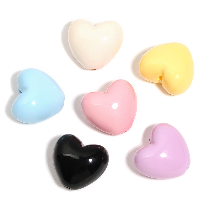 Wholesale 100pcs/pack  19x 21mm baking varnish fat love vertical hole beaded acrylic color heart beads